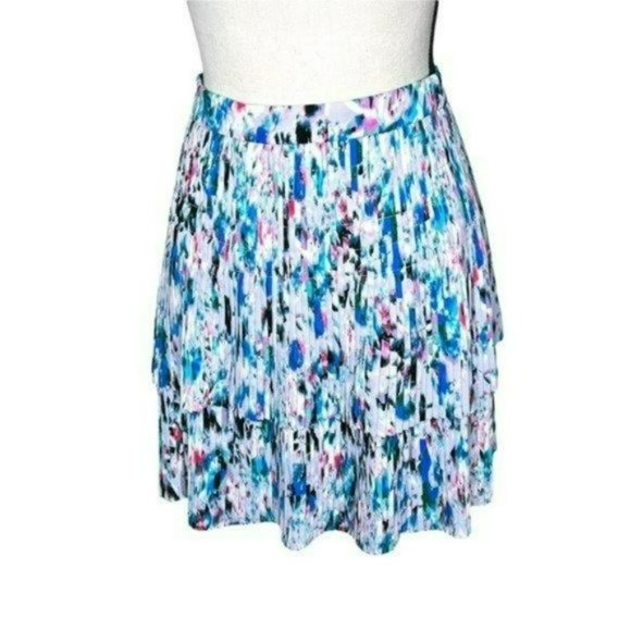 J. Crew Multicolor Watercolor Floral 2 Tier Zip Pleated Casual Mini Skirt Size 2 - Picture 1 of 10